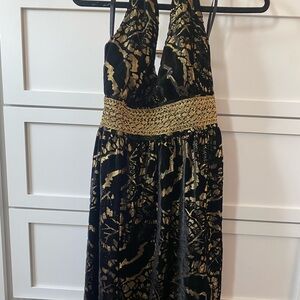 Cynthia Steffe black & gold velvet metallic burnout cocktail dress.